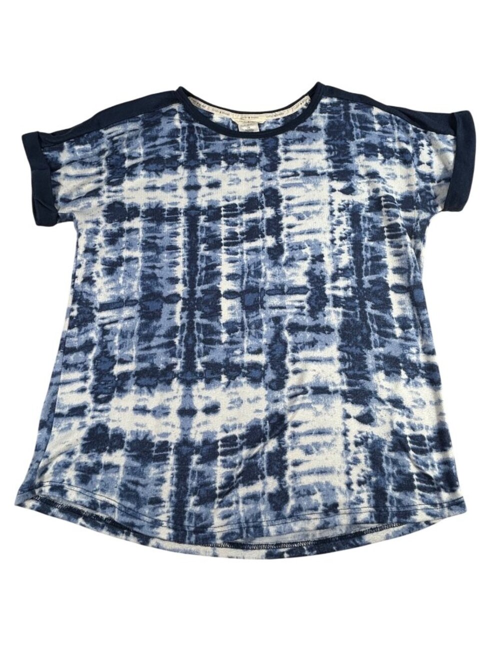 Lucky Brand Blue Tie-Dye Short Sleeve Top Women's S Casual Soft Knit Shirt
